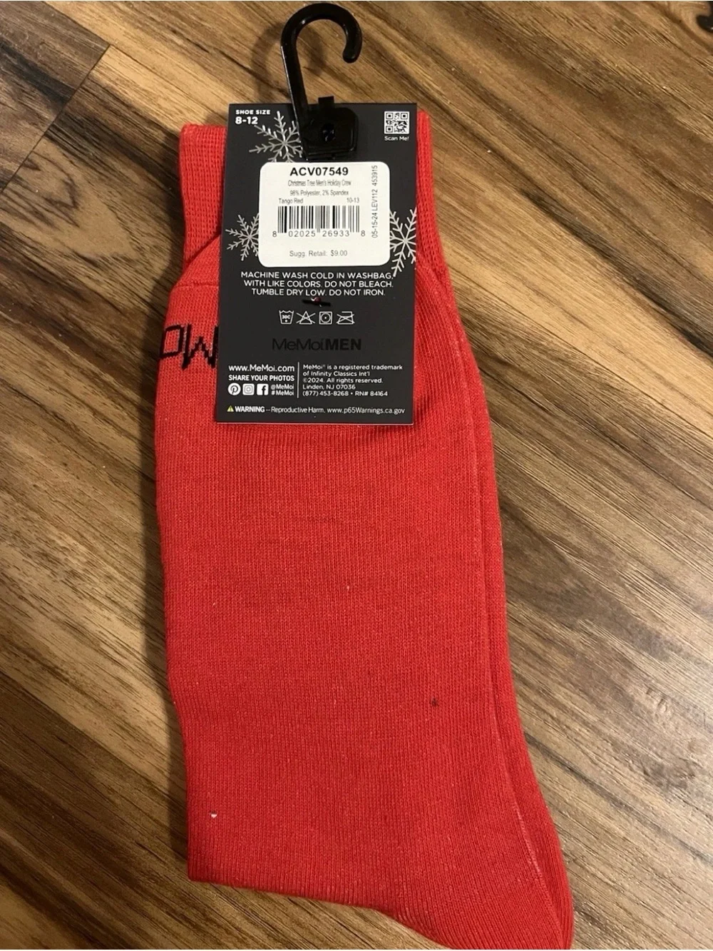MeMoi Men’s Holiday Socks 2 Pair Shoe Size 8-12,  Red / Dark Grey Heather